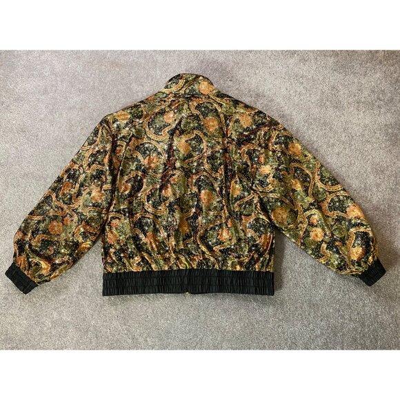 Chili Pepper Reversible Jacket Leaf Sparkle Pattern Windbreaker Zips Medium - Picture 3 of 14